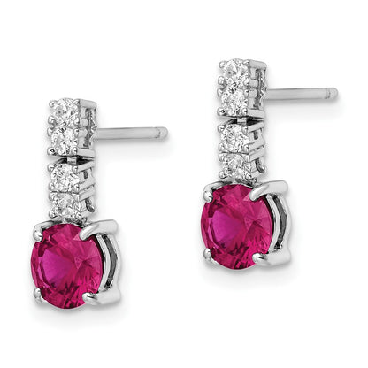 Sterlingsilber Rhodiniert Erzeugt Rubin und Zirkonia Stecker Ohrhänger
