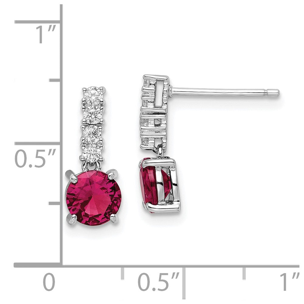 Sterlingsilber Rhodiniert Erzeugt Rubin und Zirkonia Stecker Ohrhänger
