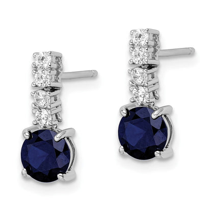 Sterlingsilber Poliert Rhodium Cr. Blau Spinell und Zirkonia Stecker Hängend Ohrring