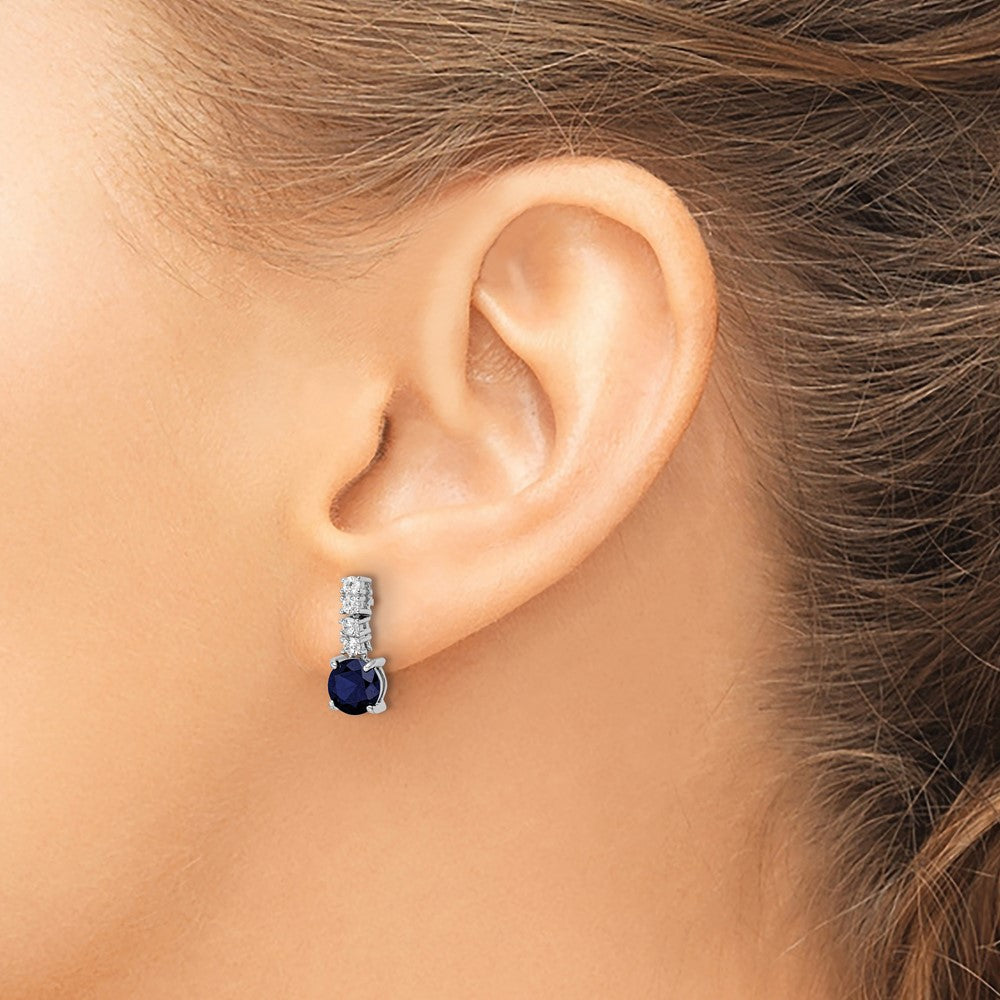 Sterlingsilber Poliert Rhodium Cr. Blau Spinell und Zirkonia Stecker Hängend Ohrring