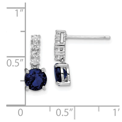 Sterlingsilber Poliert Rhodium Cr. Blau Spinell und Zirkonia Stecker Hängend Ohrring