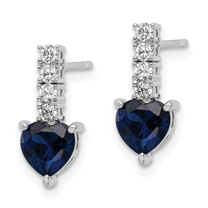 Sterlingsilber Poliert Rhodium Cr. Blau Spinell Zirkonia Herz Ohrstecker