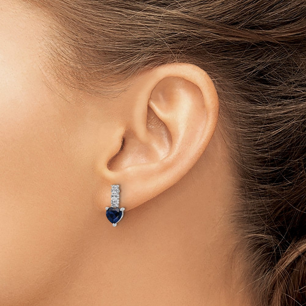 Sterlingsilber Poliert Rhodium Cr. Blau Spinell Zirkonia Herz Ohrstecker