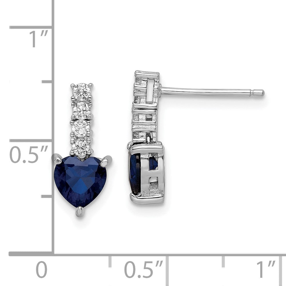 Sterlingsilber Poliert Rhodium Cr. Blau Spinell Zirkonia Herz Ohrstecker