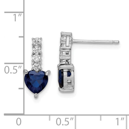 Sterlingsilber Poliert Rhodium Cr. Blau Spinell Zirkonia Herz Ohrstecker