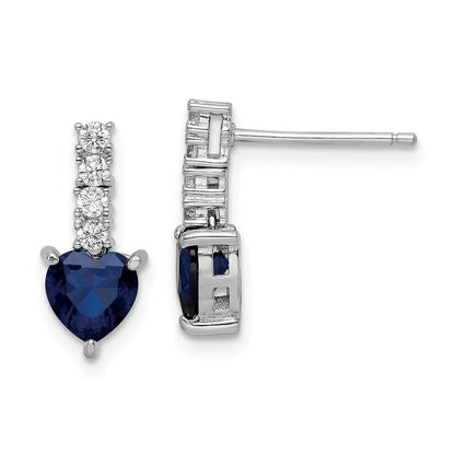 Sterlingsilber Poliert Rhodium Cr. Blau Spinell Zirkonia Herz Ohrstecker