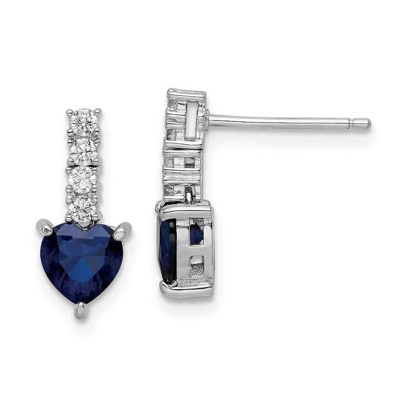 Sterlingsilber Poliert Rhodium Cr. Blau Spinell Zirkonia Herz Ohrstecker