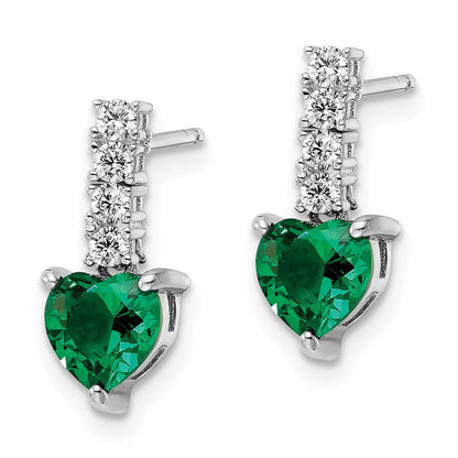 Sterlingsilber Poliert Rhodium Grün/clear Zirkonia Herz Stecker Ohrhänger