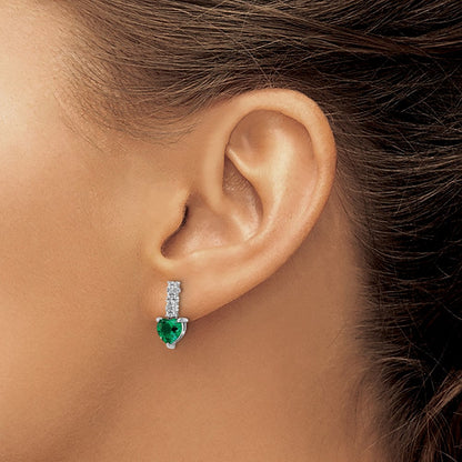 Sterlingsilber Poliert Rhodium Grün/clear Zirkonia Herz Stecker Ohrhänger