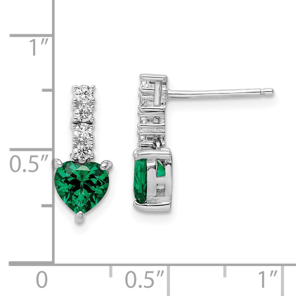Sterlingsilber Poliert Rhodium Grün/clear Zirkonia Herz Stecker Ohrhänger