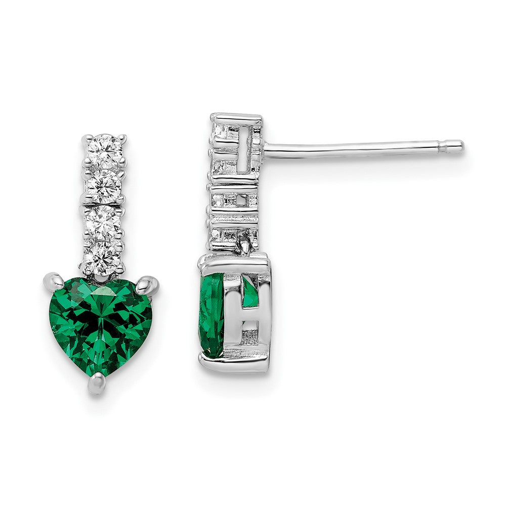Sterlingsilber Poliert Rhodium Grün/clear Zirkonia Herz Stecker Ohrhänger