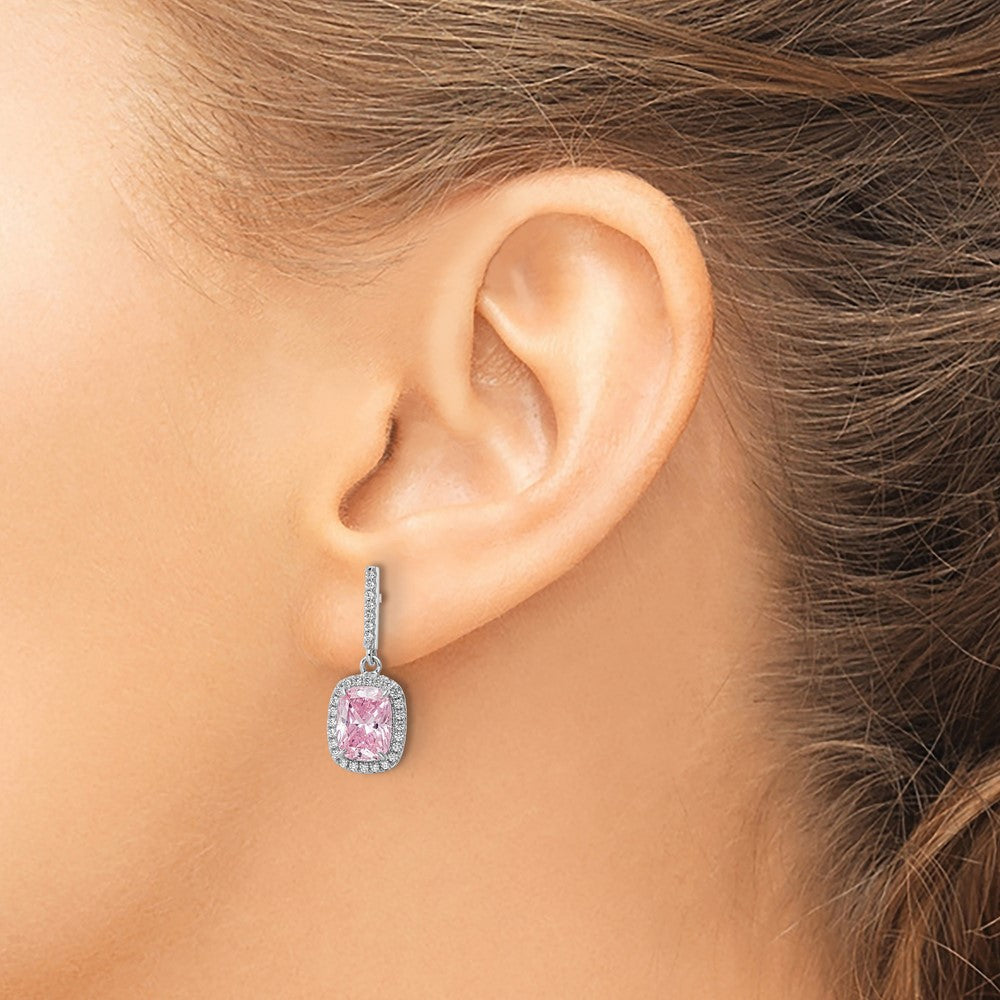 Sterlingsilber Rhodiniert Rosa & Weiß Zirkonia Hängend Ohrstecker