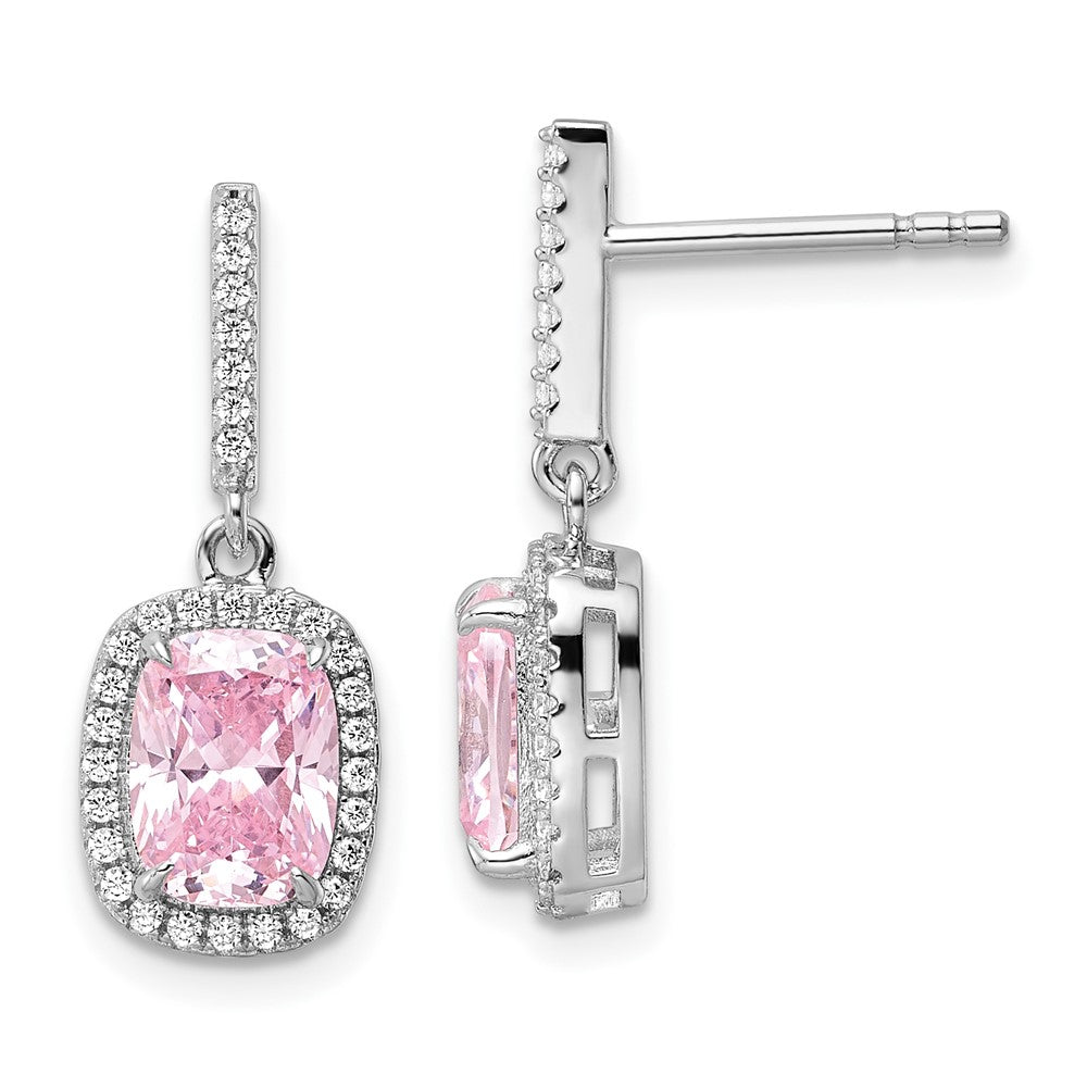 Sterlingsilber Rhodiniert Rosa & Weiß Zirkonia Hängend Ohrstecker