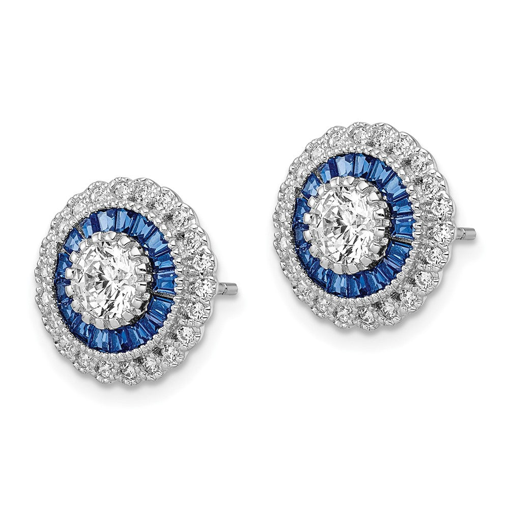 Sterlingsilber Rhodiniert Poliert Blau & Weiß Zirkonia Rund Ohrstecker