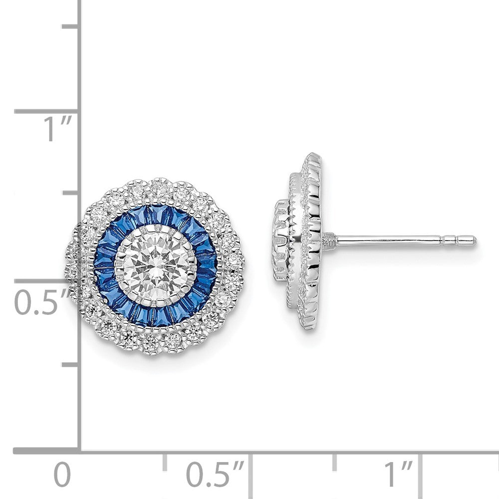 Sterlingsilber Rhodiniert Poliert Blau & Weiß Zirkonia Rund Ohrstecker