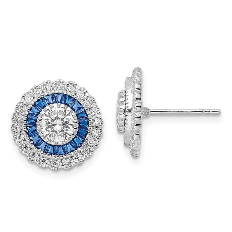 Sterlingsilber Rhodiniert Poliert Blau & Weiß Zirkonia Rund Ohrstecker