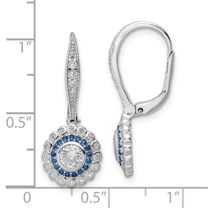 Sterlingsilber Rhodiniert Poliert Blau & Weiß Zirkonia Ohrhänger mit Brisur