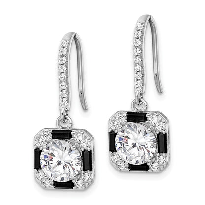 Sterlingsilber Rhodium-plate Zirkonia & Schwarz Nano Kristall Quadratisch Ohrringe