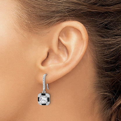 Sterlingsilber Rhodium-plate Zirkonia & Schwarz Nano Kristall Quadratisch Ohrringe