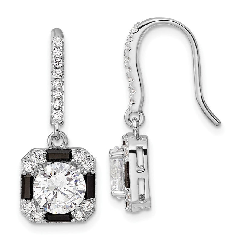 Sterlingsilber Rhodium-plate Zirkonia & Schwarz Nano Kristall Quadratisch Ohrringe