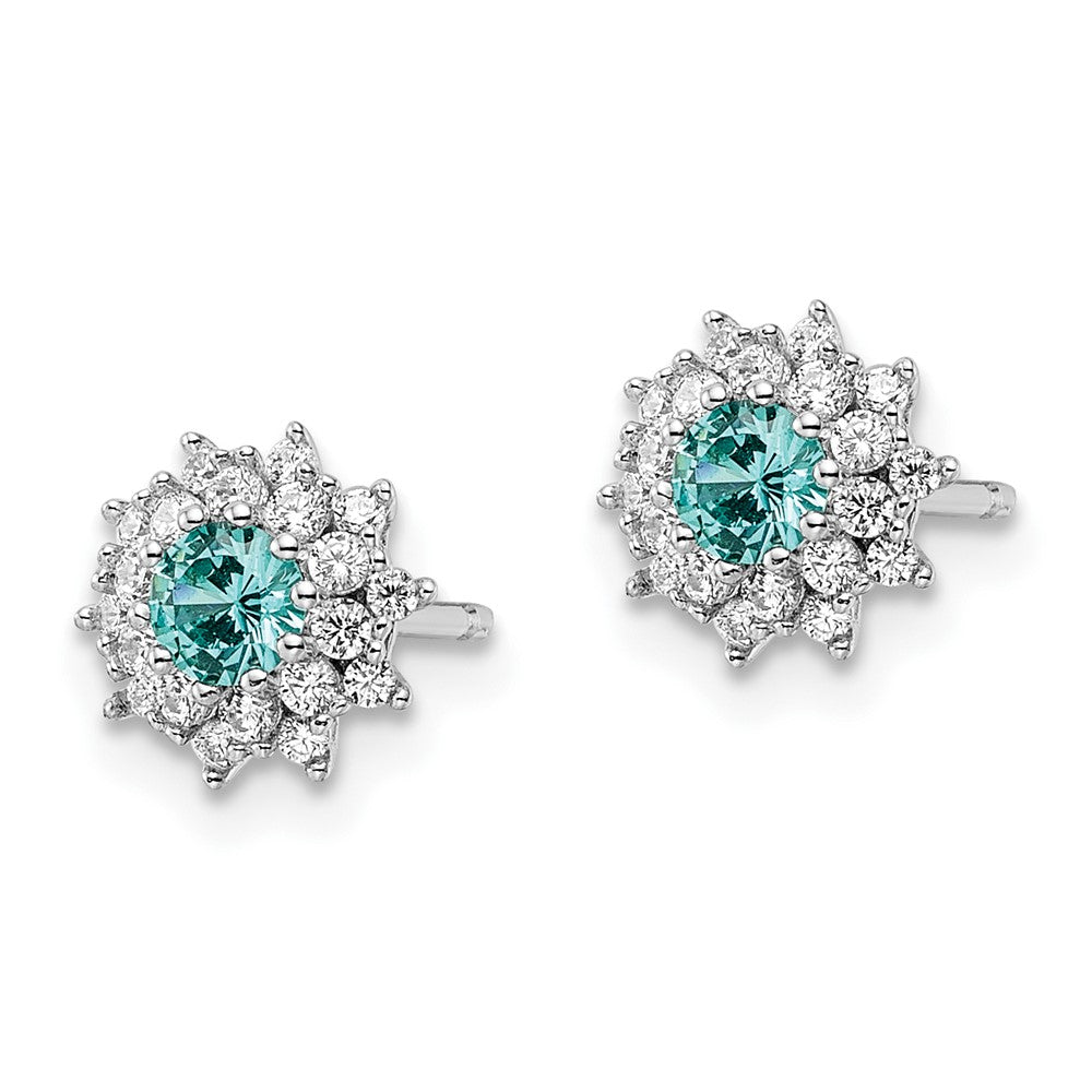 Sterlingsilber Rhodiniert Teal & Weiß Zirkonia Ohrstecker