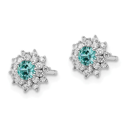 Sterlingsilber Rhodiniert Teal & Weiß Zirkonia Ohrstecker