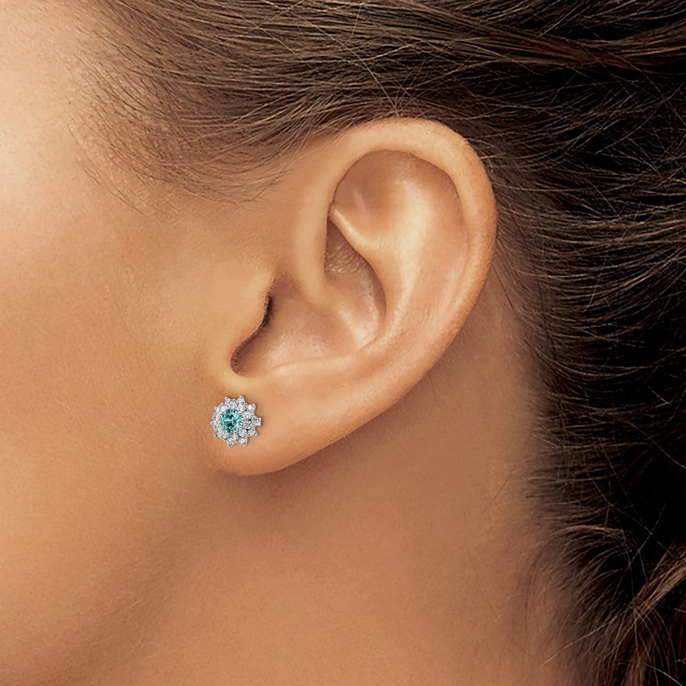 Sterlingsilber Rhodiniert Teal & Weiß Zirkonia Ohrstecker