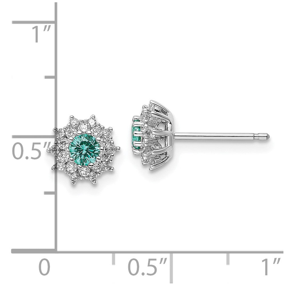 Sterlingsilber Rhodiniert Teal & Weiß Zirkonia Ohrstecker