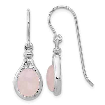 Sterlingsilber Rhodiniert Rose Quarz Oval Ohrhänger