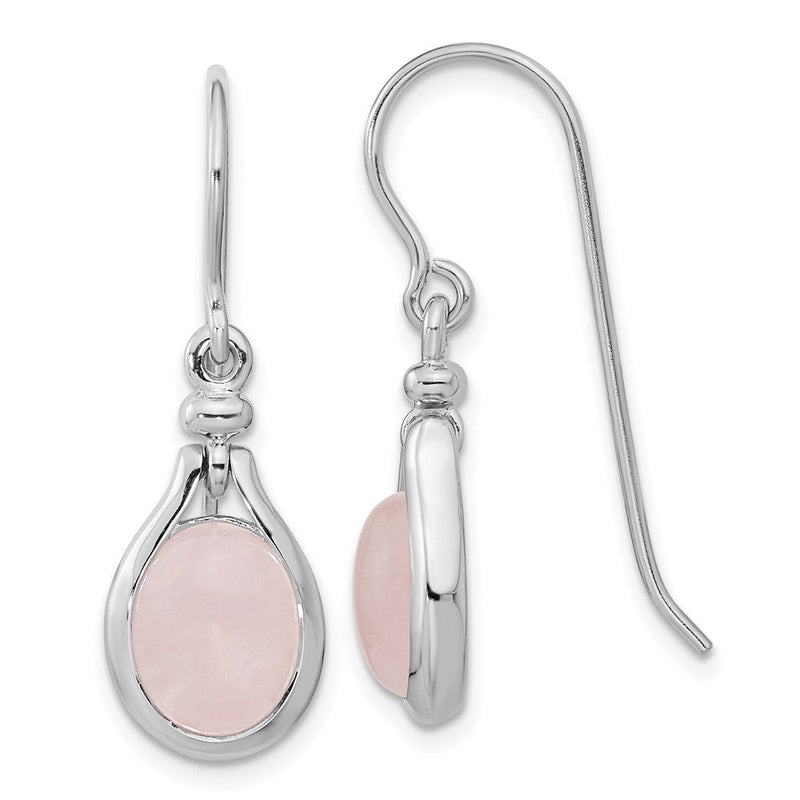 Sterlingsilber Rhodiniert Rose Quarz Oval Ohrhänger