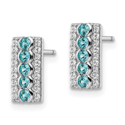 Sterlingsilber Rhodiniert Aqua & Weiß Zirkonia Ohrstecker