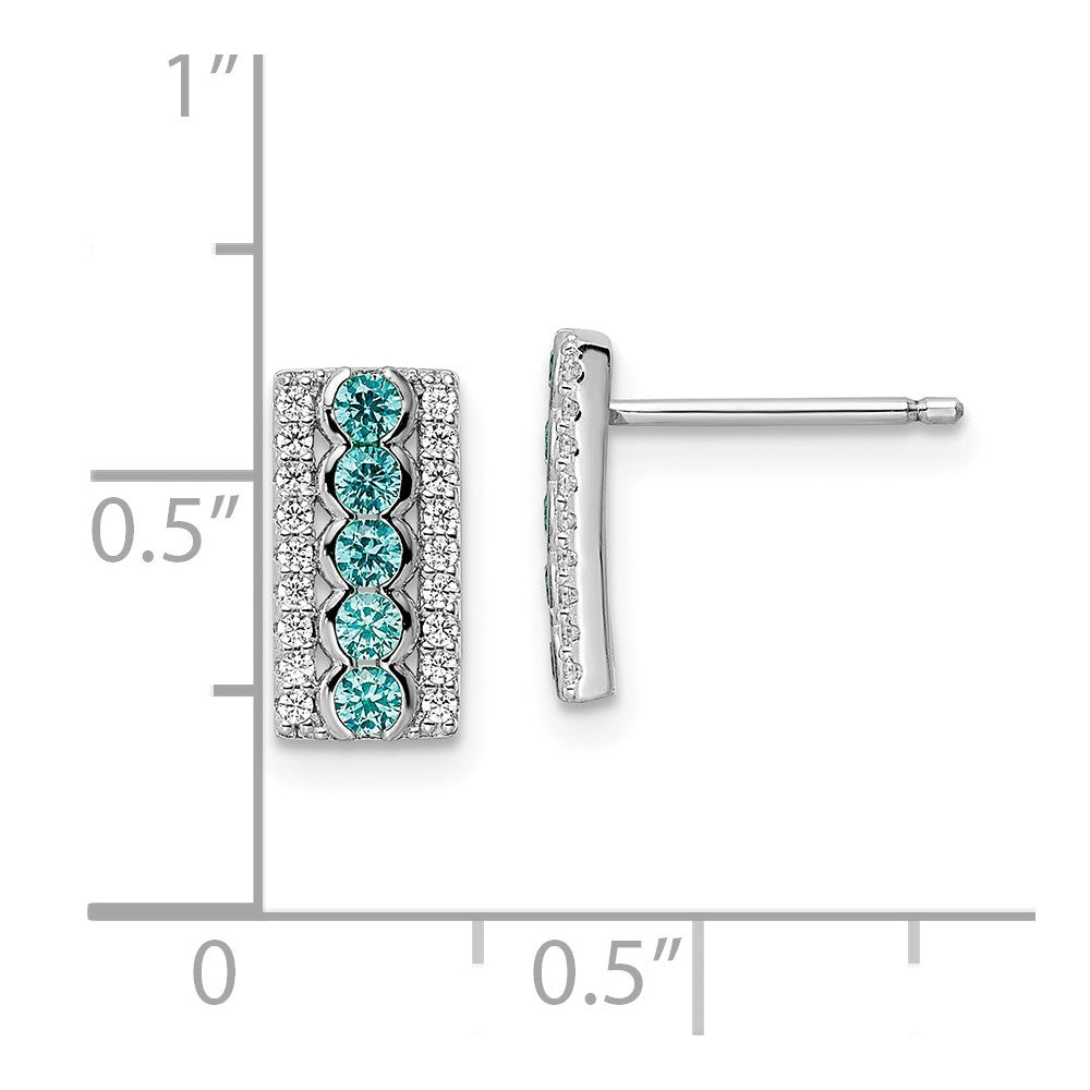 Sterlingsilber Rhodiniert Aqua & Weiß Zirkonia Ohrstecker