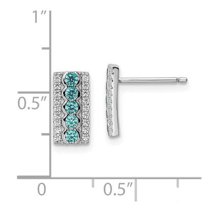 Sterlingsilber Rhodiniert Aqua & Weiß Zirkonia Ohrstecker