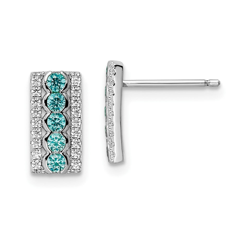 Sterlingsilber Rhodiniert Aqua & Weiß Zirkonia Ohrstecker