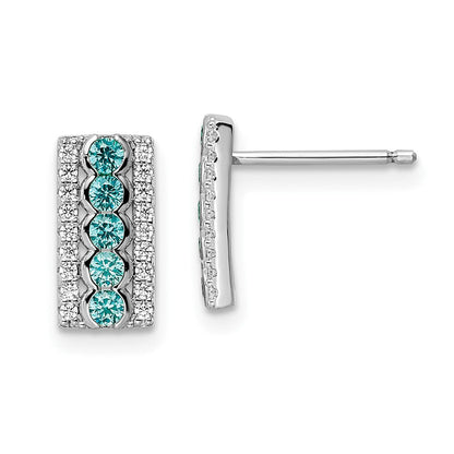 Sterlingsilber Rhodiniert Aqua & Weiß Zirkonia Ohrstecker