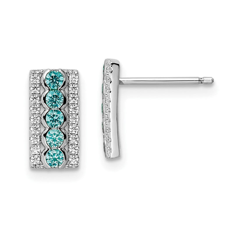 Sterlingsilber Rhodiniert Aqua & Weiß Zirkonia Ohrstecker