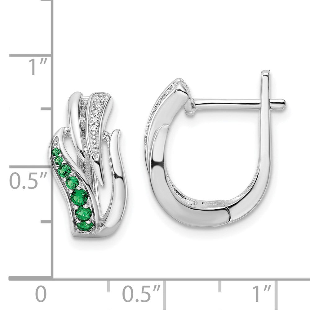 Sterlingsilber Rhodiniert Grün & Weiß Zirkonia Klappbar Creolen
