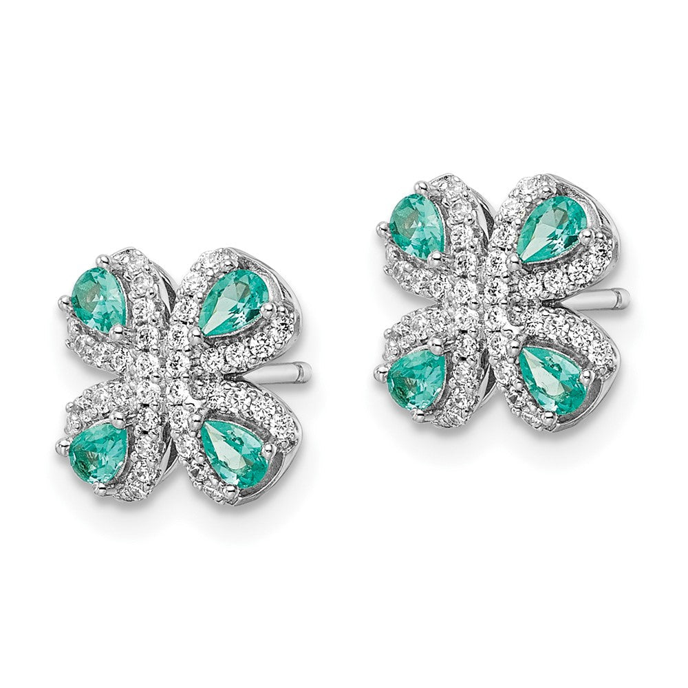 Sterlingsilber Rhodiniert Teal & Weiß Zirkonia Ohrstecker