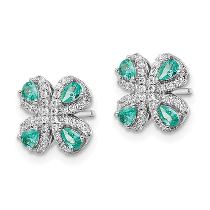 Sterlingsilber Rhodiniert Teal & Weiß Zirkonia Ohrstecker
