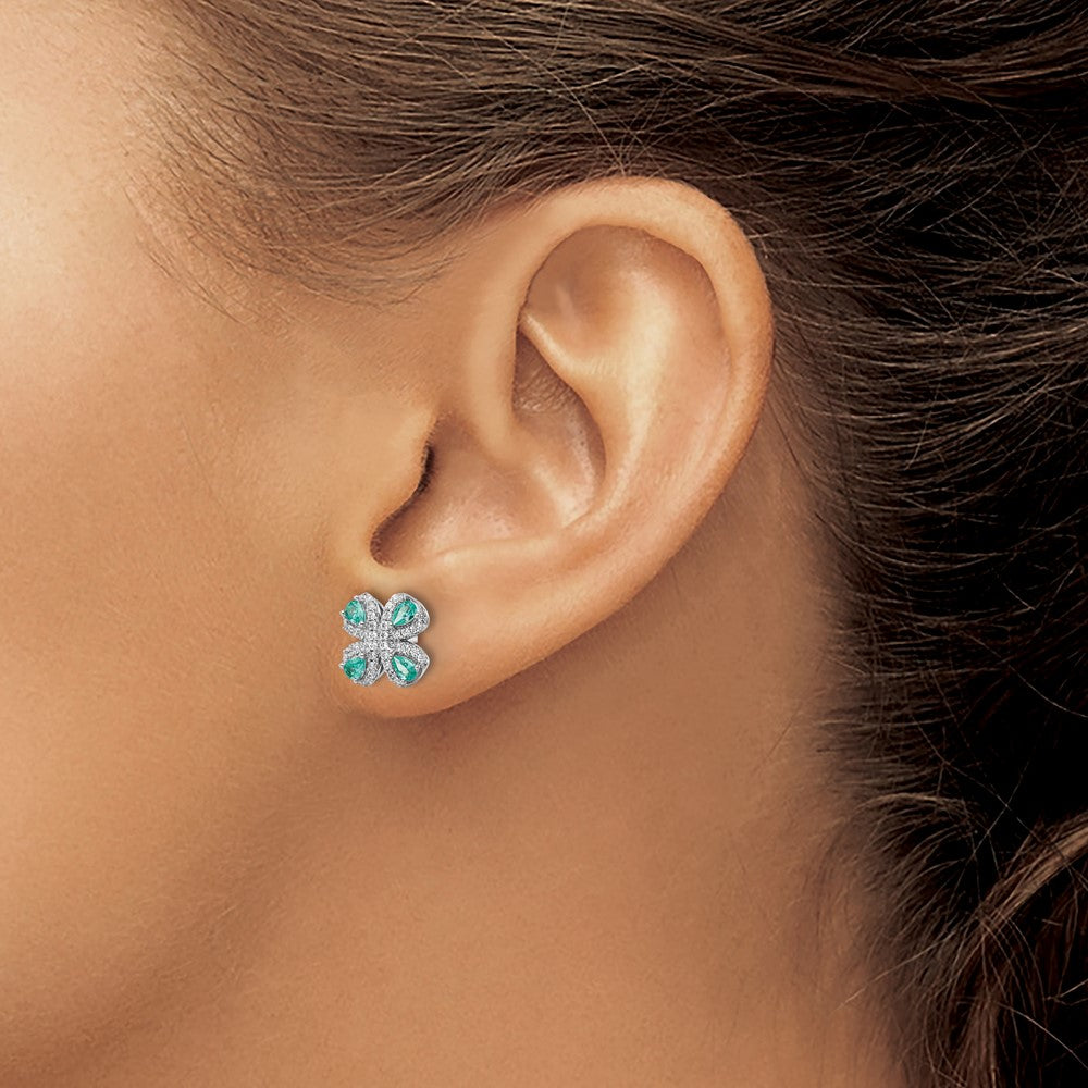 Sterlingsilber Rhodiniert Teal & Weiß Zirkonia Ohrstecker