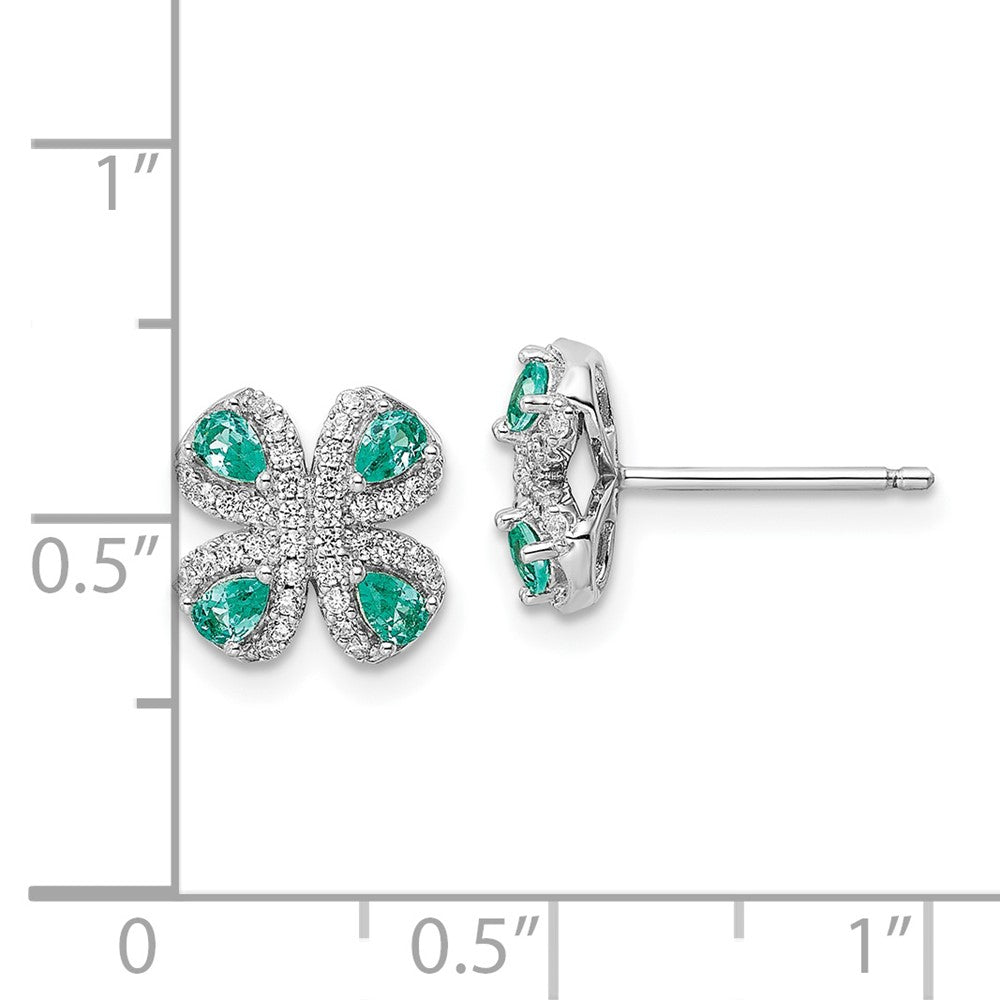 Sterlingsilber Rhodiniert Teal & Weiß Zirkonia Ohrstecker