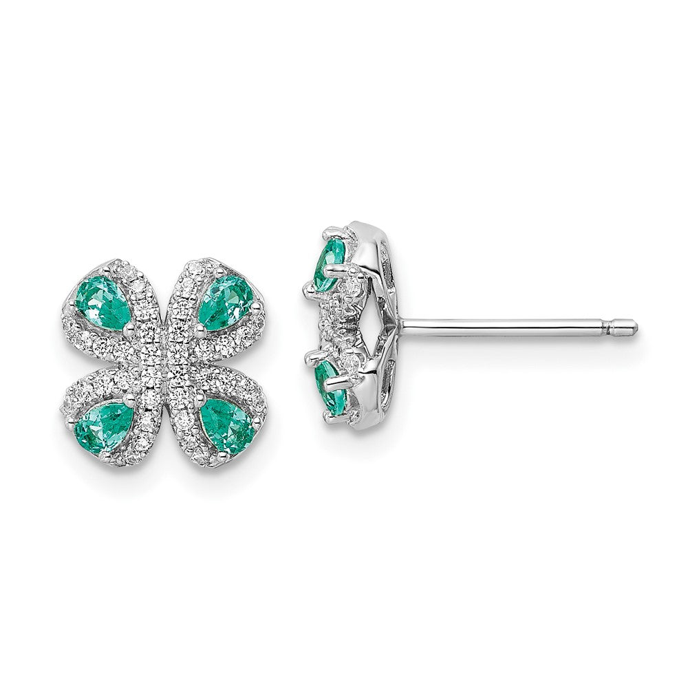 Sterlingsilber Rhodiniert Teal & Weiß Zirkonia Ohrstecker