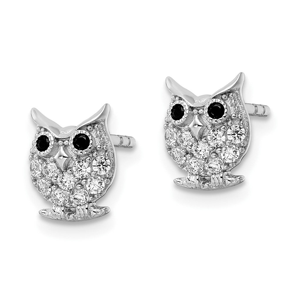 Sterlingsilber Rhodiniert Schwarz & Weiß Zirkonia Eule Ohrstecker