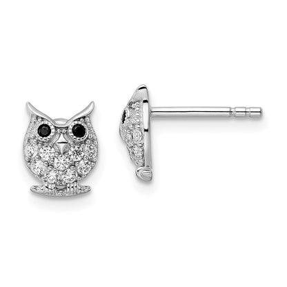 Sterlingsilber Rhodiniert Schwarz & Weiß Zirkonia Eule Ohrstecker