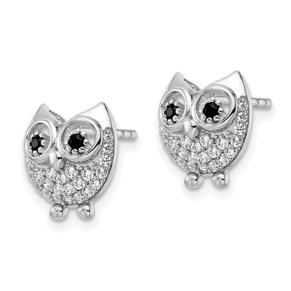 Sterlingsilber Rhodiniert Schwarz & Weiß Zirkonia Eule Ohrringe