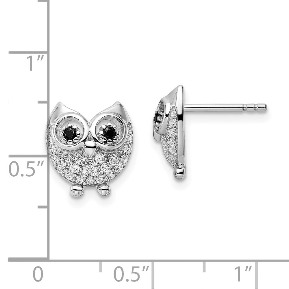 Sterlingsilber Rhodiniert Schwarz & Weiß Zirkonia Eule Ohrringe