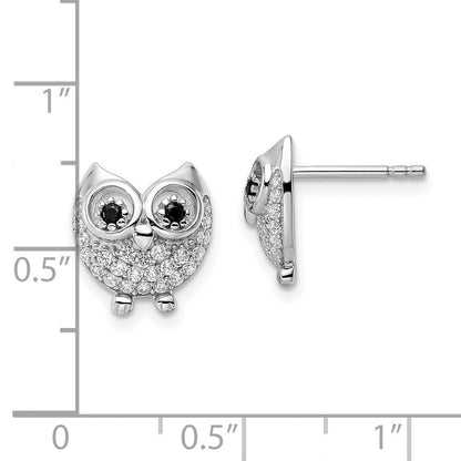 Sterlingsilber Rhodiniert Schwarz & Weiß Zirkonia Eule Ohrringe