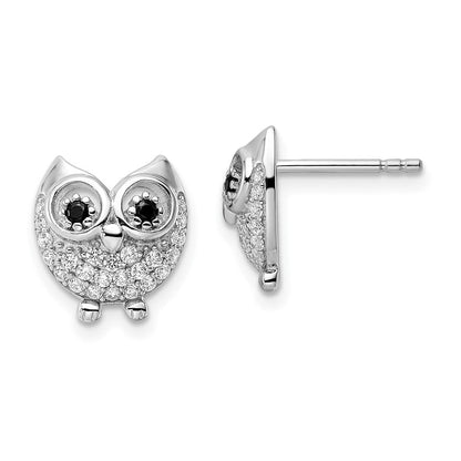Sterlingsilber Rhodiniert Schwarz & Weiß Zirkonia Eule Ohrringe