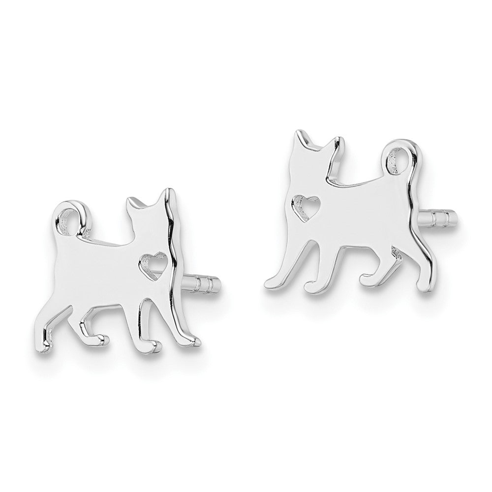 Sterlingsilber Rhodiniert Katze mit Herz Ohrstecker