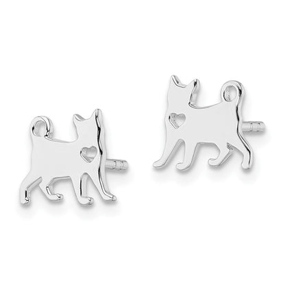 Sterlingsilber Rhodiniert Katze mit Herz Ohrstecker